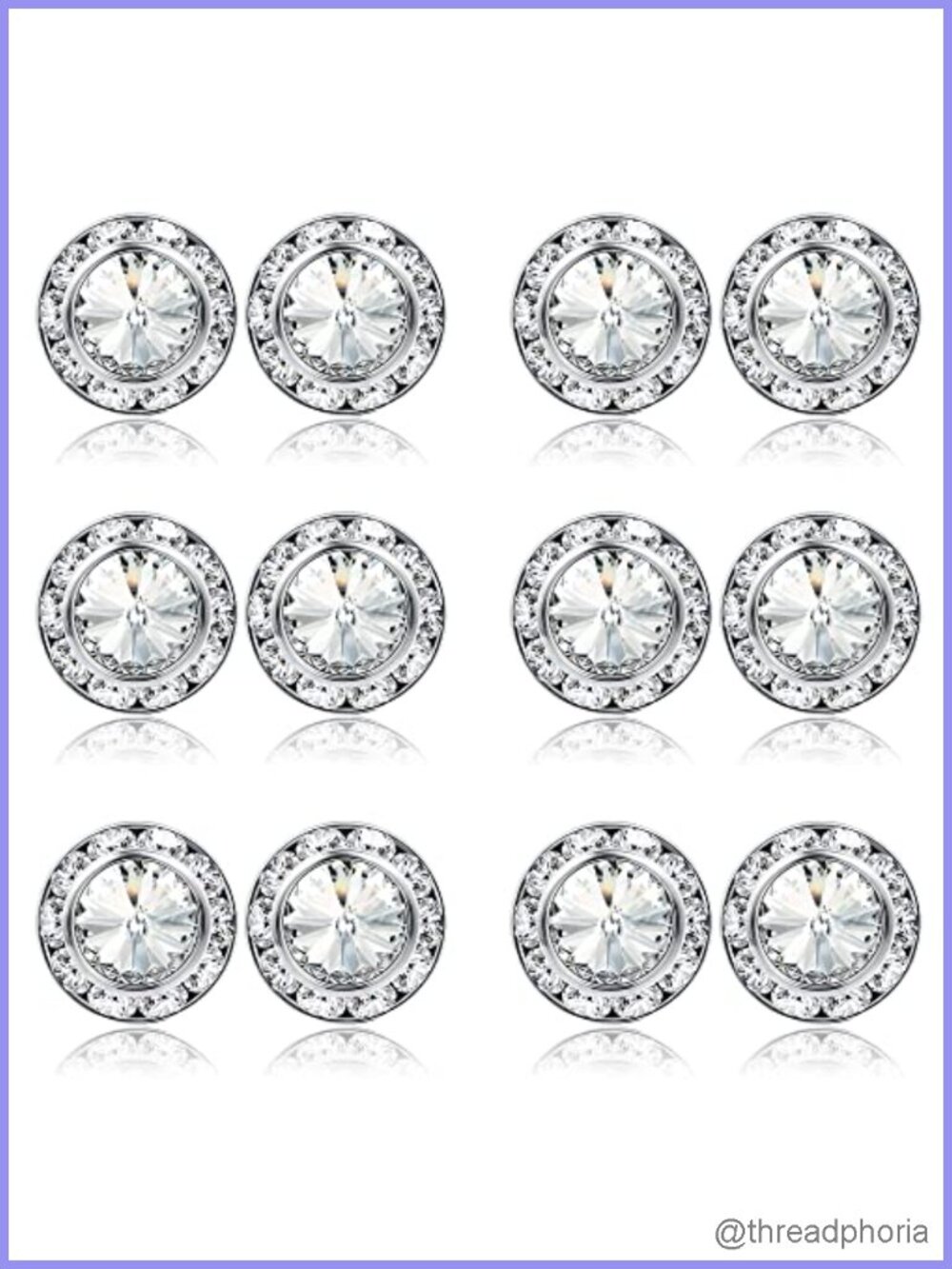 Rhinestone Stud Earrings for Dance Competitions, 6 Pairs